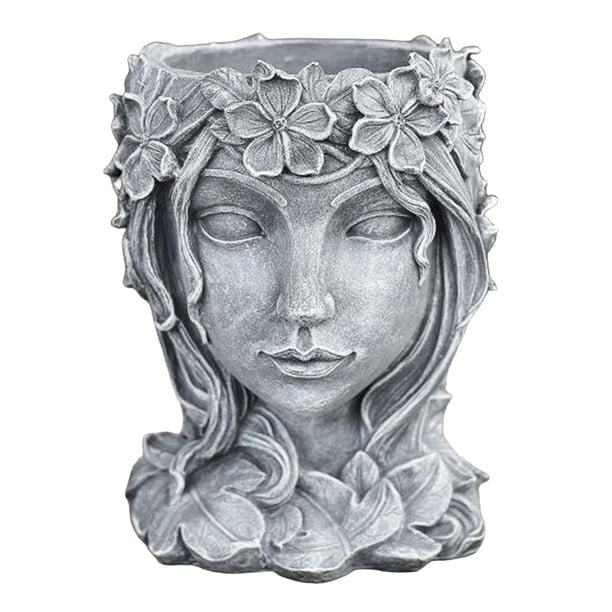Escultura de arte facial Maceta de resina Maceta de resina Maceta de rostro femenino Inicio gris