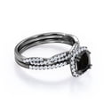 thumbnail image 3 of JeenMata Halo Prong Set - 1.5 Carat Cushion Cut Lab Created Black Diamond and Moissanite - Pave Twisted Infinity Wedding Ring Set - 18K Black Gold Plating over Silver, 3 of 7