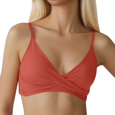 XJDJHC Bikini Tops For Women Fashion Sexy Solid Color Push Up Swimsuit Women s Beach Vacation Top Beach Vacation Clothes