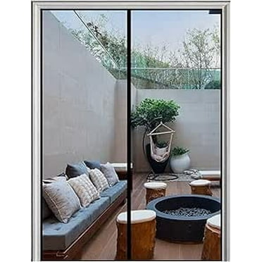 Homearda Magnetic Screen Door Fiberglass-New Upgraded Magnets & Strengthen-Heavy Duty-Durable Fiberglass Mesh Curtain with Weights in Bottom-Full Frame Magic Seal-Fits Door up to 34''x82''-Black