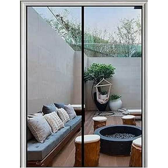 Homearda Magnetic Screen Door Fiberglass-New Upgraded Magnets & Strengthen-Heavy Duty-Durable Fiberglass Mesh Curtain with Weights in Bottom-Full Frame Magic Seal-Fits Door up to 34''x82''-Black