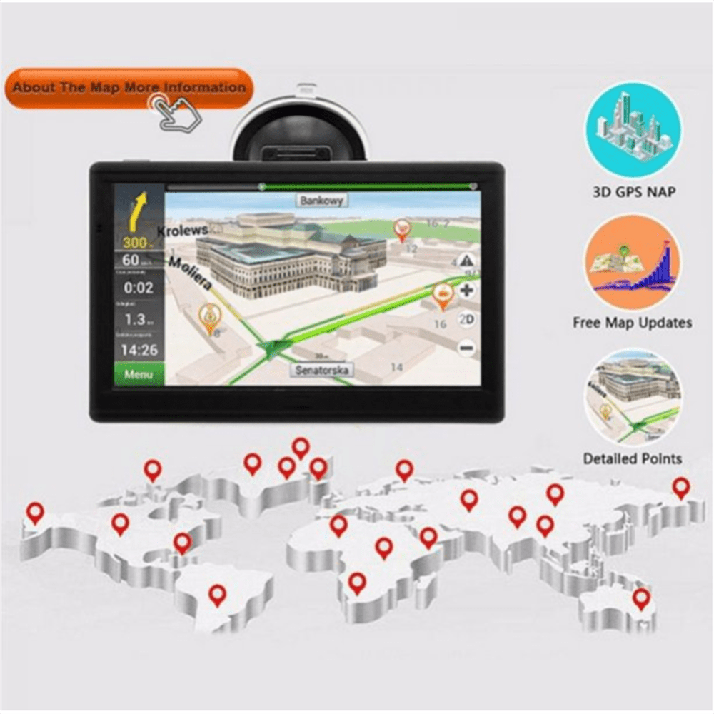 7 Inch Car GPS Navigation Xgody Capacitive Touch Screen Car Truck Lorry Satellite Navigator System with Free Lifetime UK and EU Maps Updates Speed Limit Displays Red Light Warning  