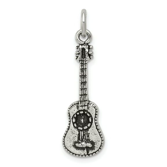 925 Sterling Silver Antiqued Acoustic Guitar Charm Pendant