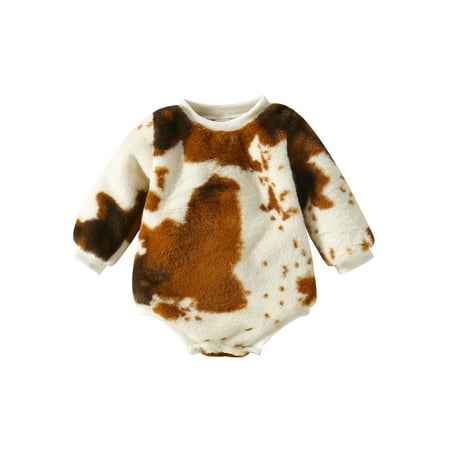 

AMILIEe Toddler Boy Plush Long Sleeve Cow Pattern Romper Thick and Warm Spring Fall Clothing