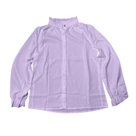 VNKIDY Girls Blouse Kids Youth Solid Color Long Sleeve Blouse With Ruffled Mandarin Collar Button Placket Casual Fit Satin Shirt For Daily Office Wear Classic Top