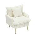 thumbnail image 5 of Corduroy Accent Chair with Throw Pillow,Single Armchair with Gold Metal Legs,Ergonomic Backrest and Armrests for Living Room Bedroom Office Apartment,White, 5 of 7