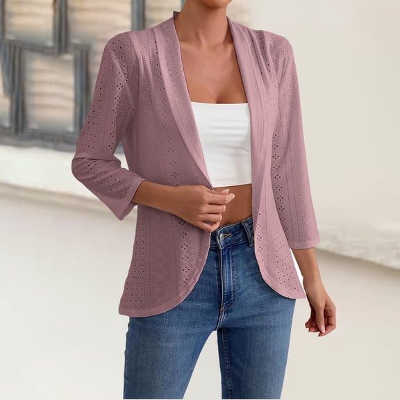 Delayuji Cardigan For Women Summer Lightweight Open Front Cardigans Mesh Hollow Knit Half Sleeve Cover Ups