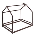 thumbnail image 5 of Harper & Bright Designs Full Size Wood Floor House Bed, Wooden Bedframe with Roof for Kids Teens, Espresso, 5 of 10