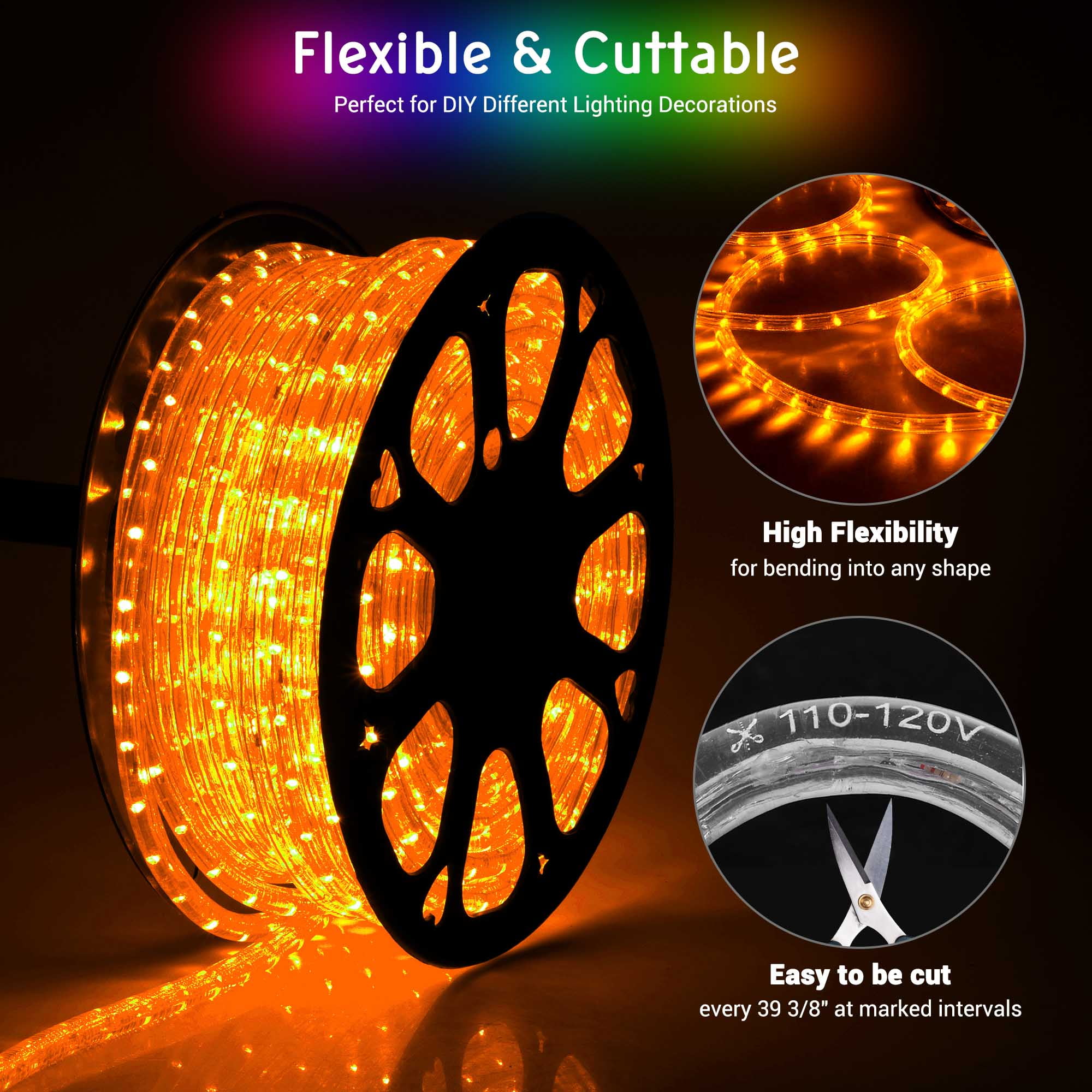 DELight 150Ft Rope Light 1620 LED Waterproof String Lighting Outdoor  Flexible Cuttable 2 Wire Garage Deck Stair Backyard Pool Holiday Wedding  Party Decoration Yellow 
