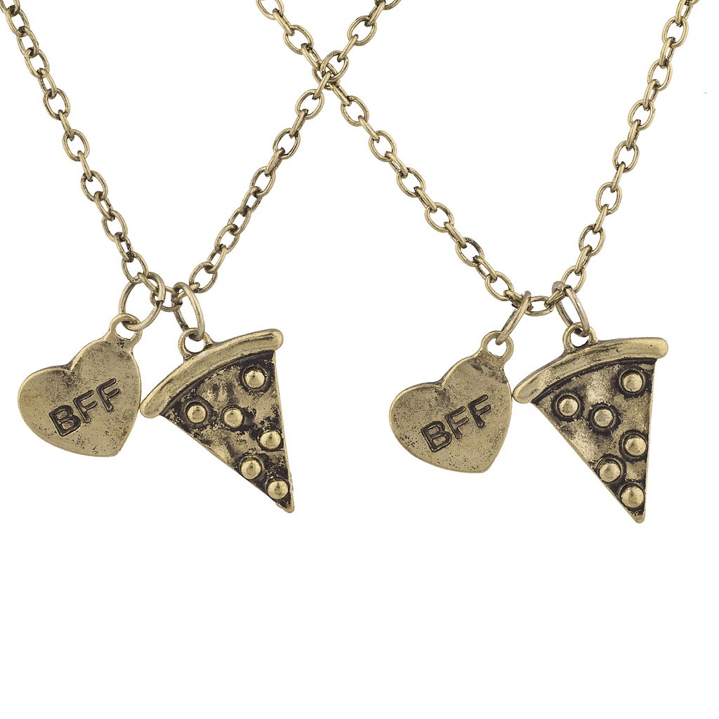 Lux Accessories Pizza Slice Emoji BFF Best Friend Heart Forever Charm Necklace Set of 2 