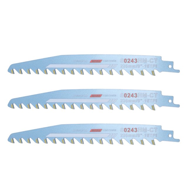 Blade 3 Pcs Reciprocating Saw Blade Blue 9 Inch 16TPI Carbide Cutting Reciprocating Saw Blades for Porous Concrete Red Brick
