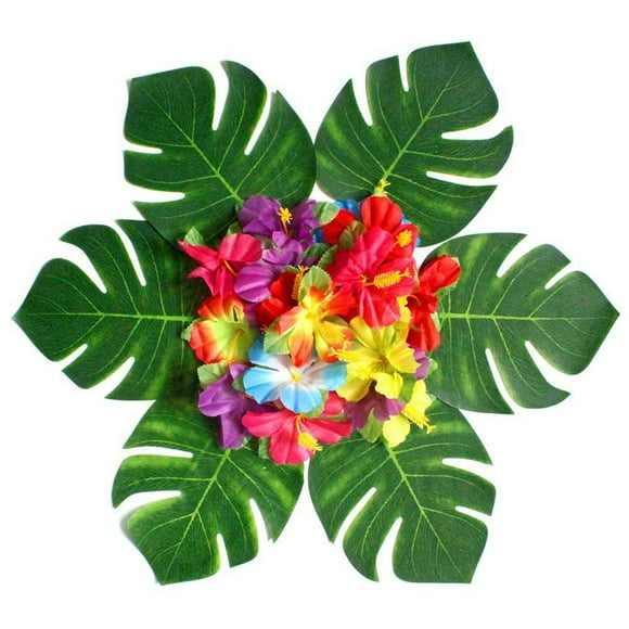 OUNONA 54Pcs Tropical Flowers Artificial Hibiscus Flower Cutouts Assorted Color For Party Ornaments