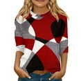 thumbnail image 2 of Mfakffe Kids Crew Neck 3/4 Sleeve Tops Retro Geometric Color Block Printed Casual T-Shirt Soft Loose Fit Fashion Tee for Children Daily Wear, 2 of 4