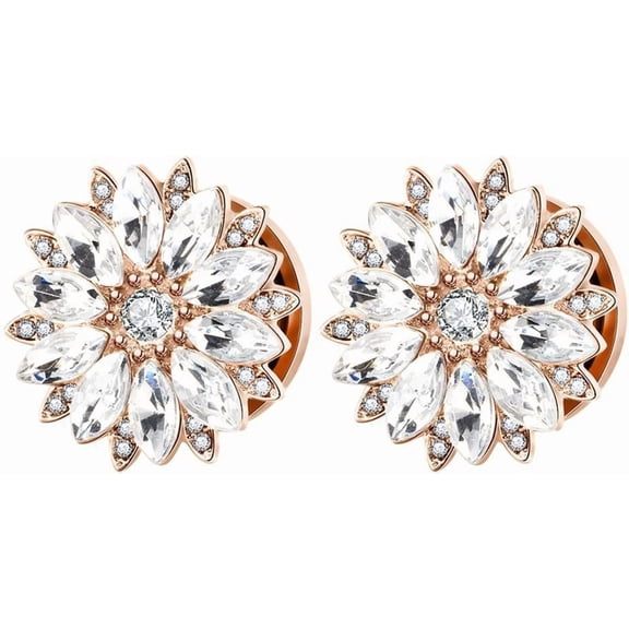 Tunnels Gauges, 2PCS Stainless Steel Tunnel Set Flower with Cubic Zirconia Ear Gauges 00G Ear Piercing Jewelry