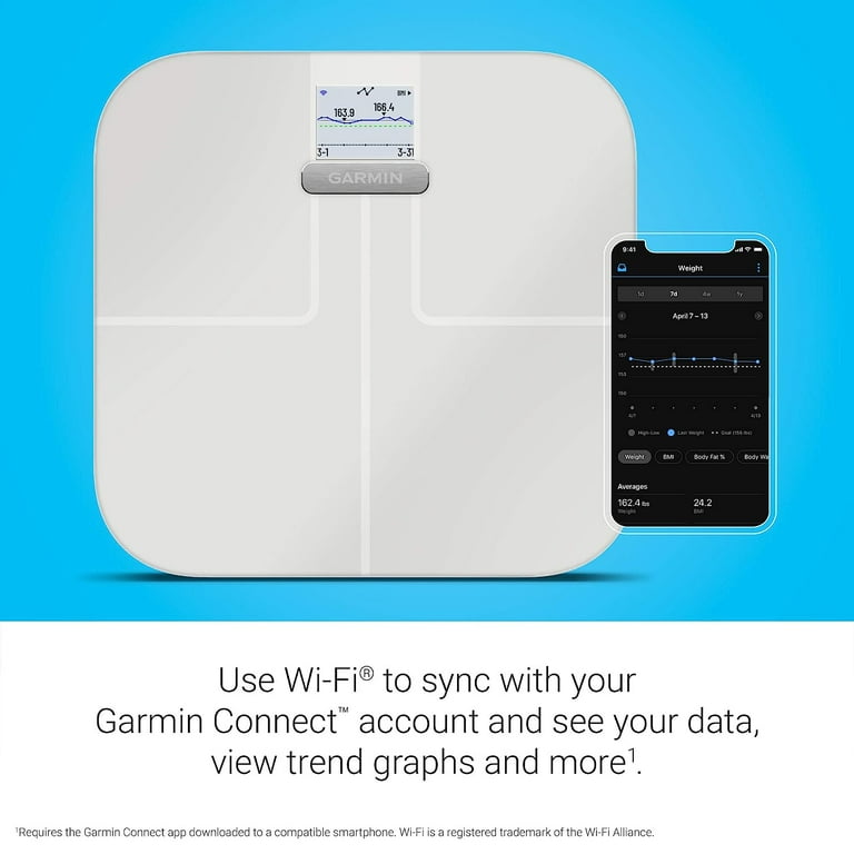 GARMIN(ガーミン) Index S2 Smart Scale White Garmin Index S2 Smart Scale Measures Fat / Muscle / Bone Mass