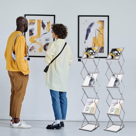 WAASOSCON Brochure Display Stand Aluminum Pamphlet Holder Foldable Display Rack Portable Literature Holder 7 Tier Catalog Rack Exhibition Supplies for Trade Show pleasant