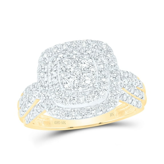 10K Yellow Gold Womens Round Diamond Square Cluster Ring 1 Cttw, Womens Size: 5-10