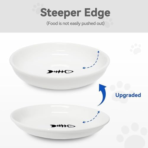 8 Pack Ceramic Cat Food Bowl, No Spill Cat Bowls Whisker-Friendly, Cute 5.9" Shallow Wide Kitten Plates, Easy to Clean Indoor Feeding Dishes