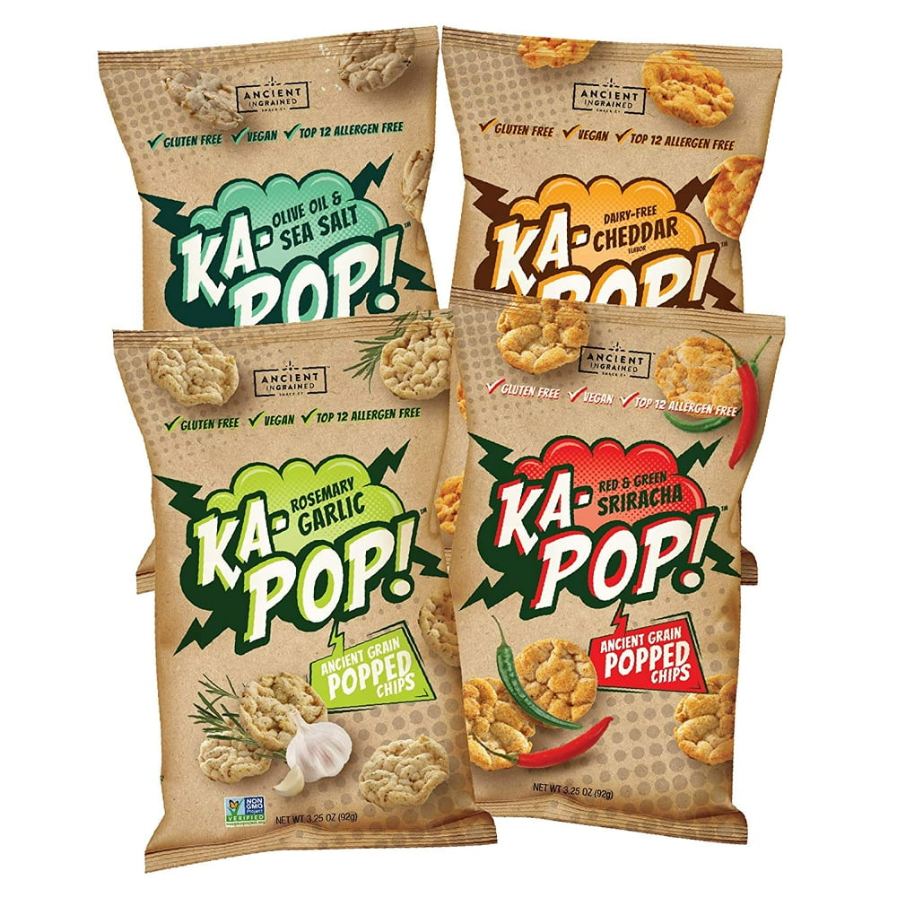 KaPop! Popped Chips, Variety Pack (3.25oz, Pack of 4) Allergen