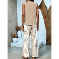 thumbnail image 2 of Women Summer 2 Piece Outfits 2025 Square Neck Pullover Vest Floral Print Belted Wide Leg - Sets Khaki L, 2 of 4