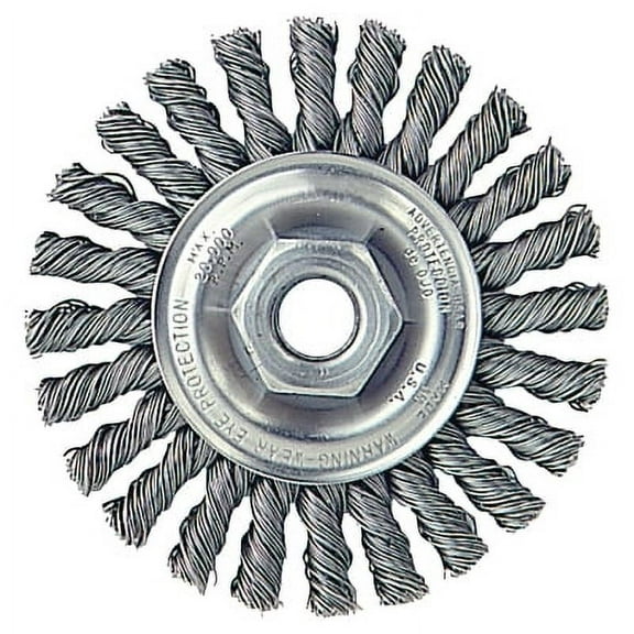 Cable Twist Knot Wire Wheel, 4 in dia x 1/4 in W, 0.020 in Stainless Steel Wire, 20000 RPM