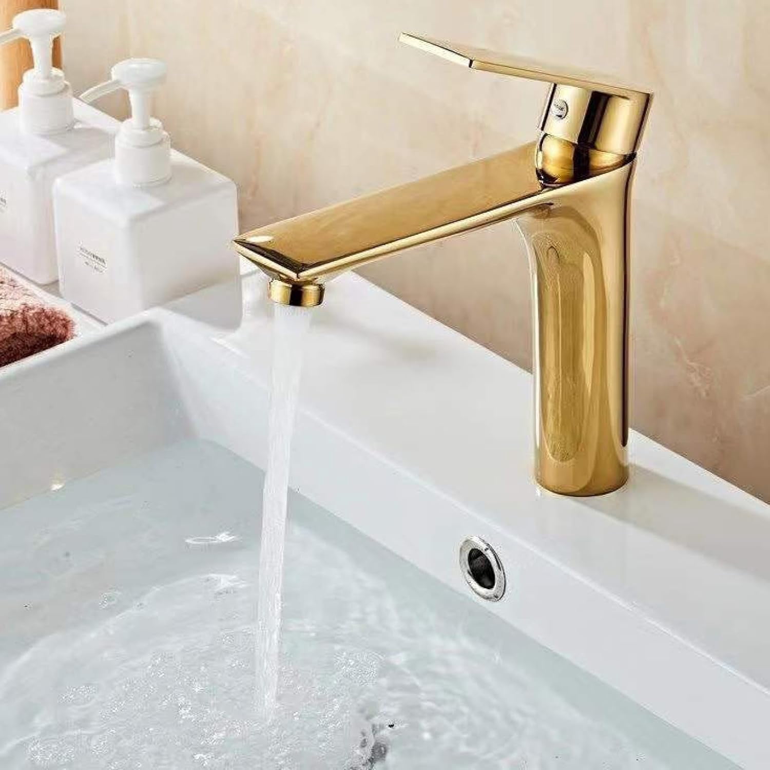 Sink Faucet for Bathroom Gold Brass Single Handle Bathroom Sink Faucet Bathroom Faucets for Sink 1 Hole Hot Cold Water Sink Faucet, A