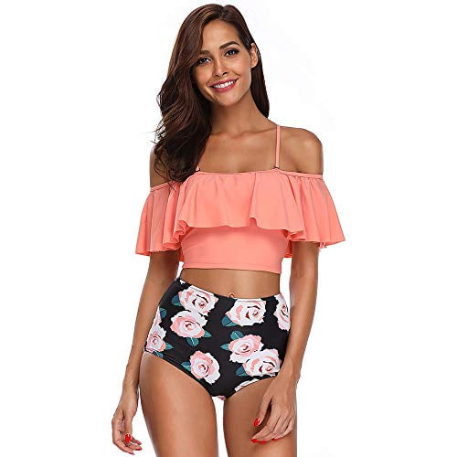 2 Piece Bathing Suits For Women, Trendy High Waisted Bikini Tankini Comfortable and Stylish – Multiple Colors and Designs – Set 4