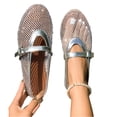 thumbnail image 2 of HTHLVMD Lightweight Slip‑On Flats, Pointed Toe Mesh Mary Jane Flats, Mesh Ballet Flats for Women Buckle Strap Comfy Casual Office Fishnet Ballerina Flat Shoes, Silver 7.5, 2 of 5