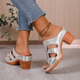 thumbnail image 5 of Rokment Boho Vintage Platform Chunky High Heels Slides Sandals for Women Ladies 2026 Beach Summer Trendy Leather Open Toe Block Heeled Dress Slip on Slippers Silver Size 6, 5 of 8