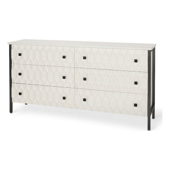 Mercana Savannah White Fir Veneer W/ Gray Metal 6-Drawer Sideboard
