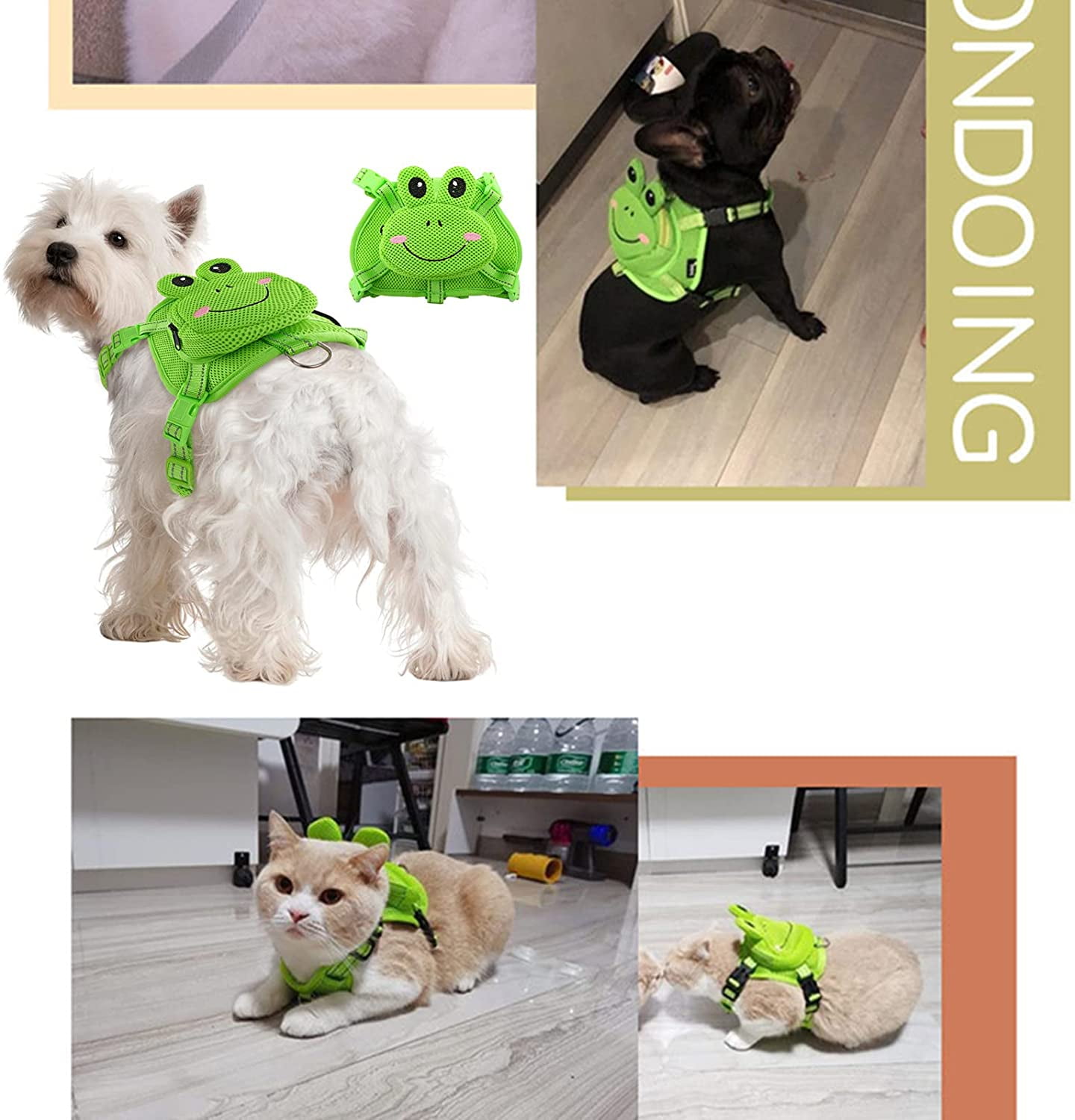 Dog Harness with Backpack No Pull Pet Harness Vest, Mesh Frog Saddle Bag Adjustable Mesh Dog Carrier Backpacks for Hiking Training and Daily Walking