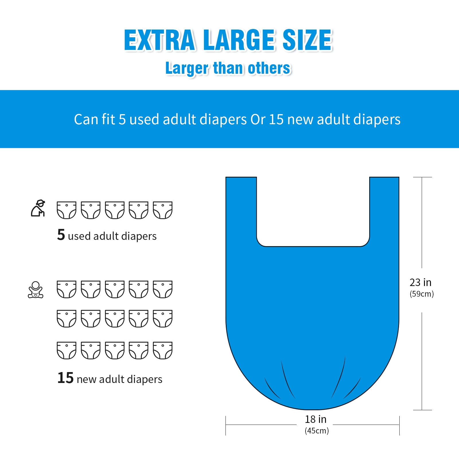 Dergik Large Adult Diaper Disposal Bags (18’’x23’’), 288 Pcs Value Pack, Scented, Elderly Waste Disposable Bags, Baby Dirty Poop Trash, Sanitary Product Disposal, Colorful