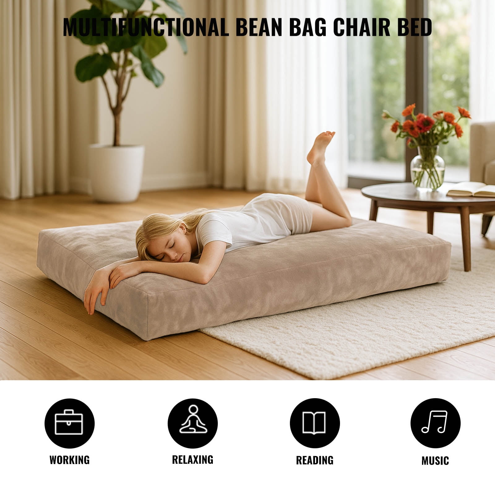 Bean Bag Chair,Convertible Bean Bag Chair Bed Giant Bean Bag Chairs for Adults Memory Foam Bean Bag Bed for Adults Bean Bags Chair that Turns into Bed