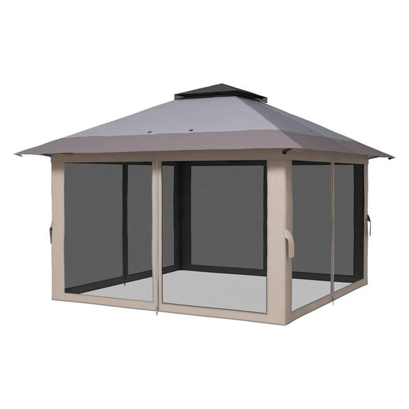 Pop Up Gazebo 13x13 Instant Canopy Shelter - 2-Tier Roof, Carry Bag, Gray - Garden Leisure, Camping, Party Tent with UV50  Protection