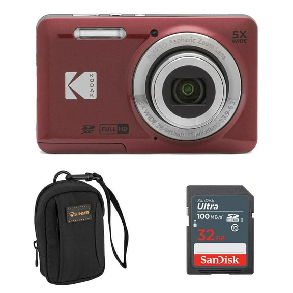 PIXPRO FZ55 Friendly Zoom Digital Camera, Red, Point and Shoot, Bundles with SD Card and Slinger Camera bag