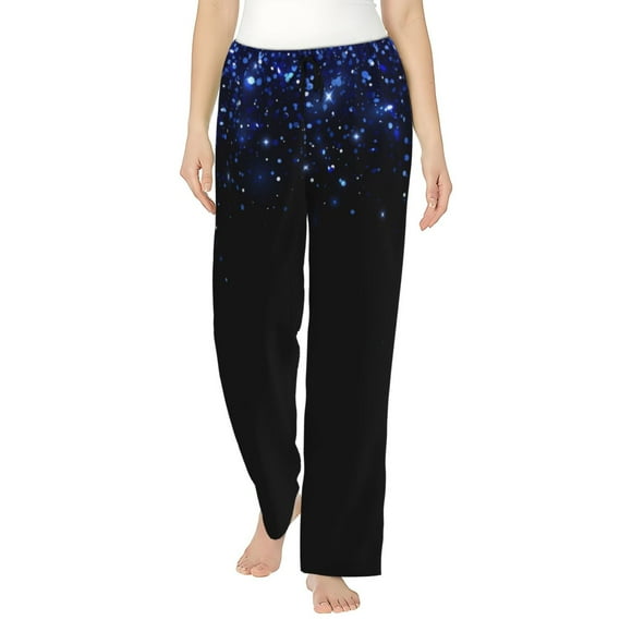 Fotbe Black Blue Glitter Sparkles Pantalones de Pijama para Mujer, Pantalones de Dormir, Pantalones Pj con Cordón y Bolsillos-XX-Large