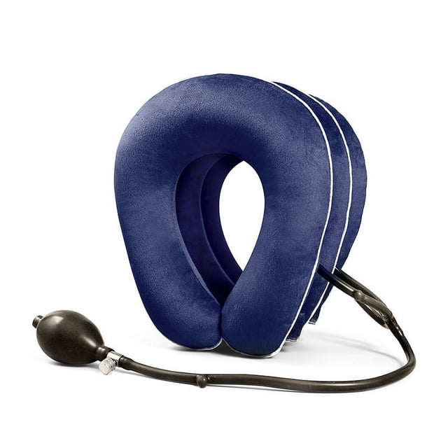 Soporte para cuello de tractor cervical auxiliar de terciopelo inflable Protección para el cuello Masajeador de tracción cervical de terciopelo inflable de tres capas