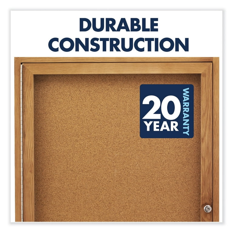 Enclosed Indoor Cork Bulletin Board with One Hinged Door, 24 x 36, Tan Surface, Oak Fiberboard Frame Enclosed Indoor Cork Bulletin Board with One Hinged Door, 24 x 36, Tan Surface, Oak Fiberboard Frame