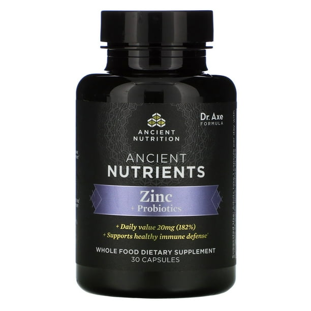 Dr. Axe / Ancient Nutrition Ancient Nutrients, Zinc + Probiotics, 30 Capsules