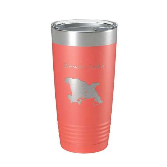 Dewart Lake Map Tumbler Travel Mug Insulated Laser Engraved Coffee Cup Indiana 20 oz Coral