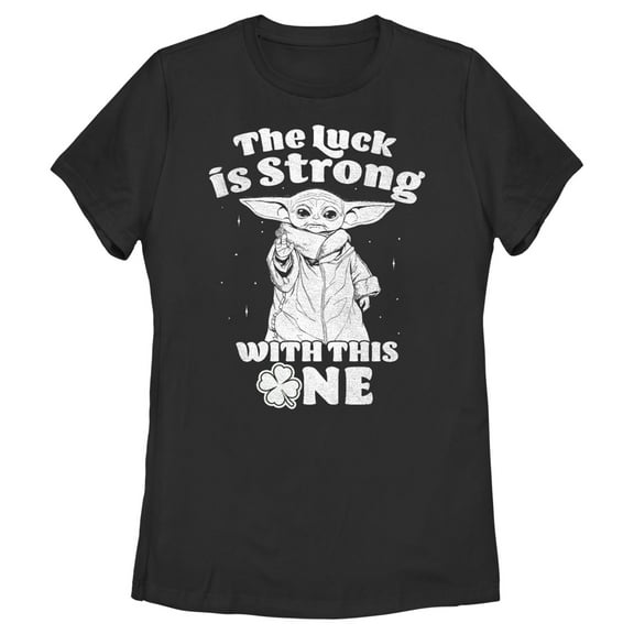 Women's Star Wars: The Mandalorian Grogu St. Patrick's Day Stars Luck is Strong with this One  Graphic Tee Black Medium
