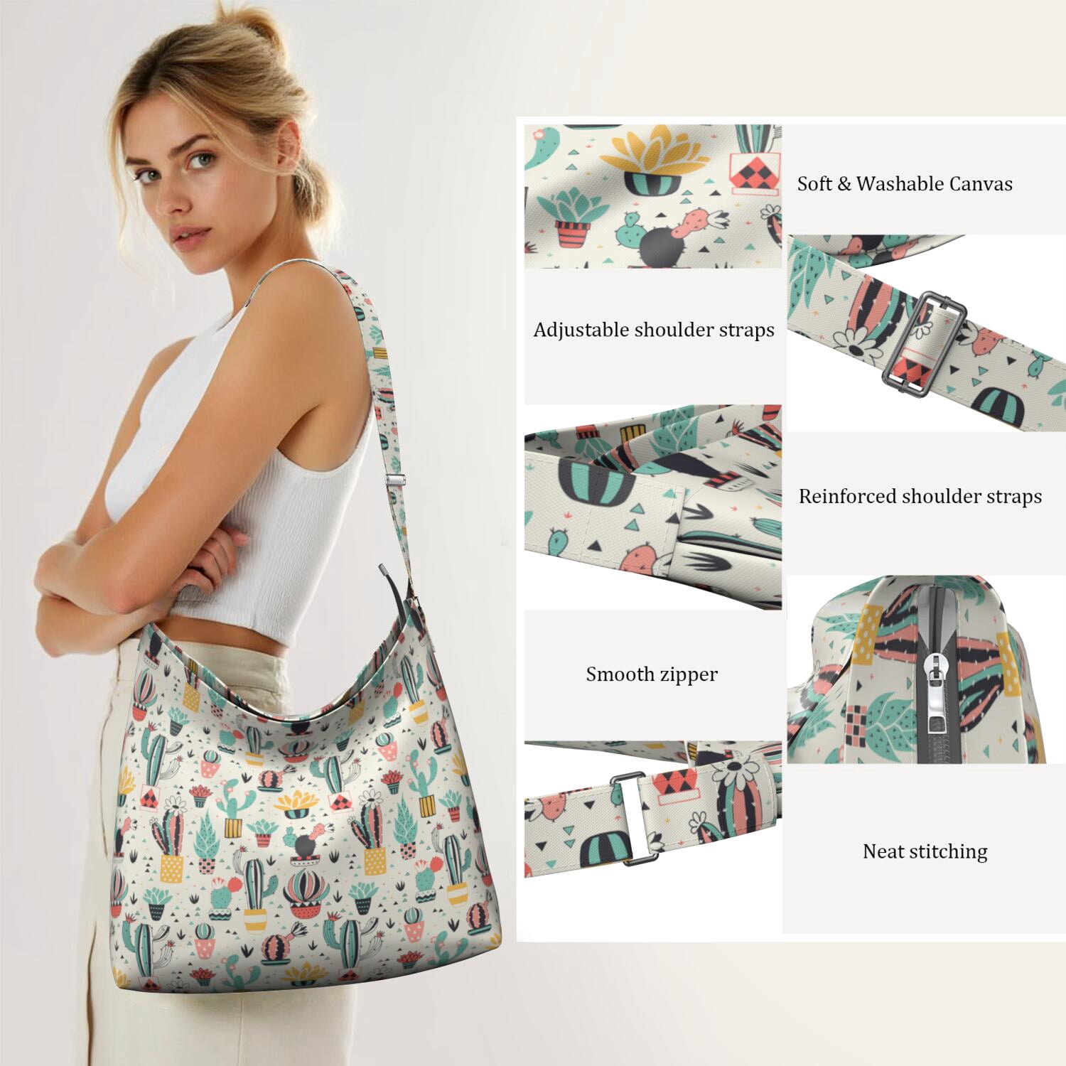 Southwestern Succulent Sling Bag - Minimalist Casual Tote with Spacious Interior & Adjustable Strap for Work, College & Shopping