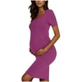thumbnail image 6 of Zwiiyzr 2025 Women's Maternity Dress Solid Color Slim Short Sleeve Tank Dresses Scoop Neck Pregnancy Bodycon Dress for Casual Wear Hot Pink, 6 of 7