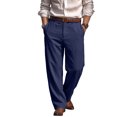thumbnail image 2 of JoveMarine Men's Linen Pants Casual - Lightweight Breathable Summer Trousers with Drawstring Elastic Waist, Everyday Comfort,Navy 2XL, 2 of 5