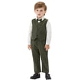 thumbnail image 2 of Children's Solid Color Three-Piece Gentleman Suit Set,Long Sleeve Lapel Collar Shirt,Vest and Straight Leg Pants,Formal Attire for Boy and Girl,Ideal for Weddings,School Events,Parties Blackish Green, 2 of 8