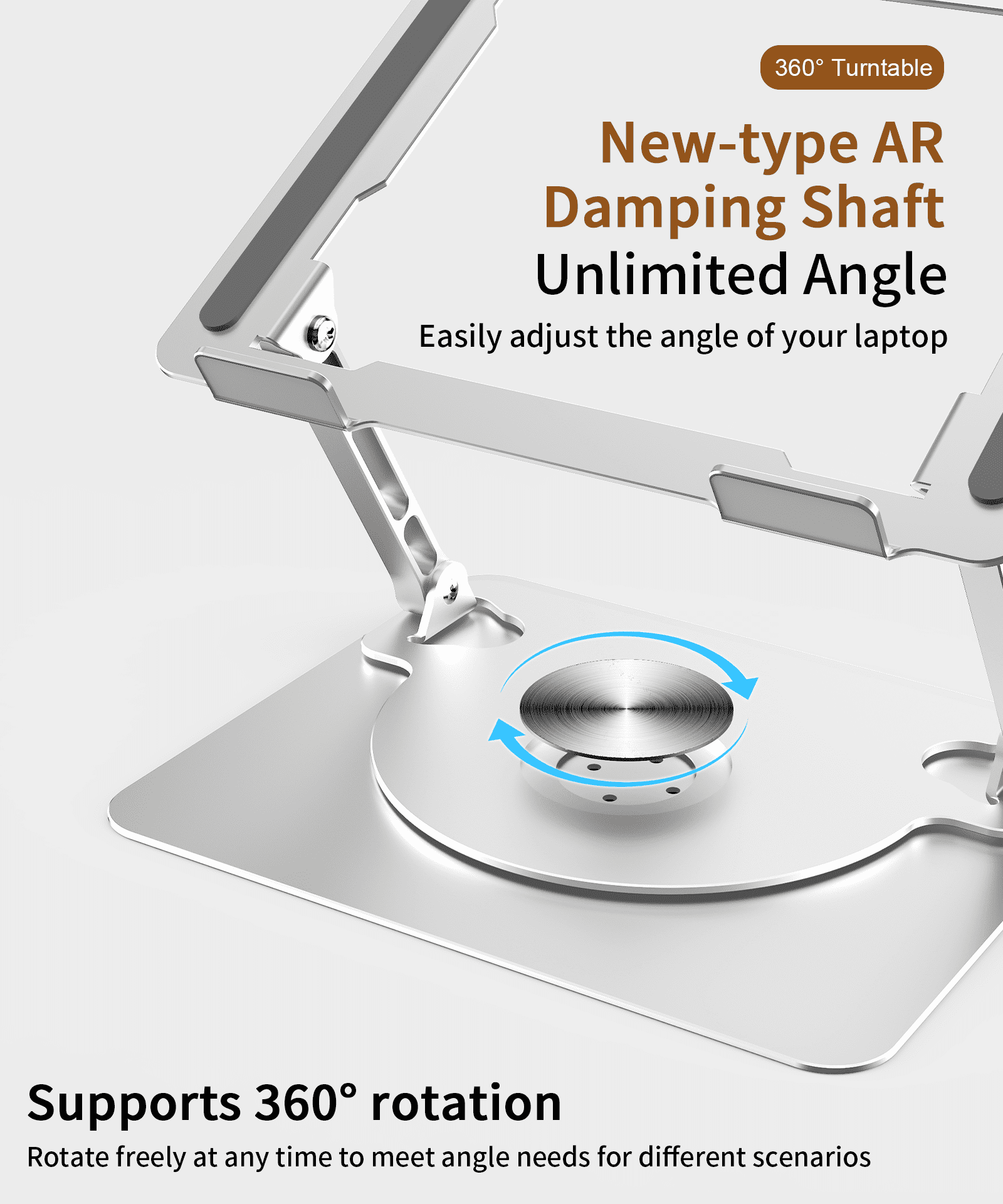 Kenke Adjustable Laptop Stand, Computer Stand with 360 Rotating Base, Ergonomic Laptop Riser Mount for Desk Foldable Protable Computer Desk Fits with MacBook Pro Air (10-16") -Silver