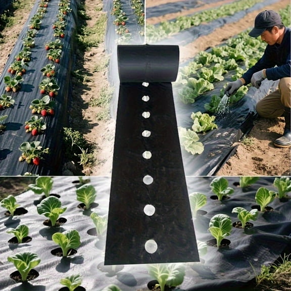 Garden Weed Barrier, 6X590inWeed Fabric, Perforated Garden Fabric, 6 U Pins, Black Landscaping Mulch Sheet