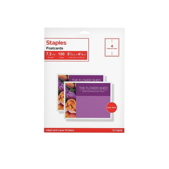 Staples Matte Postcards White 200/Box (ST12496)