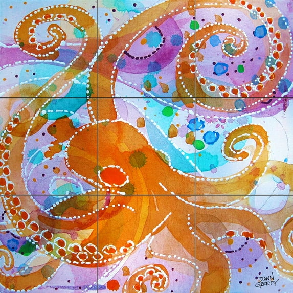 Tile Mural Bathroom Backsplash - Octopus-DG - by Dawn Gerety