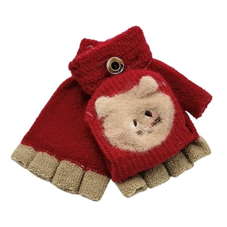 

Shpwfbe Baby Toddler Winter Warm Knitted Convertible Flip Top Fingerless Mittens Gloves Gifts